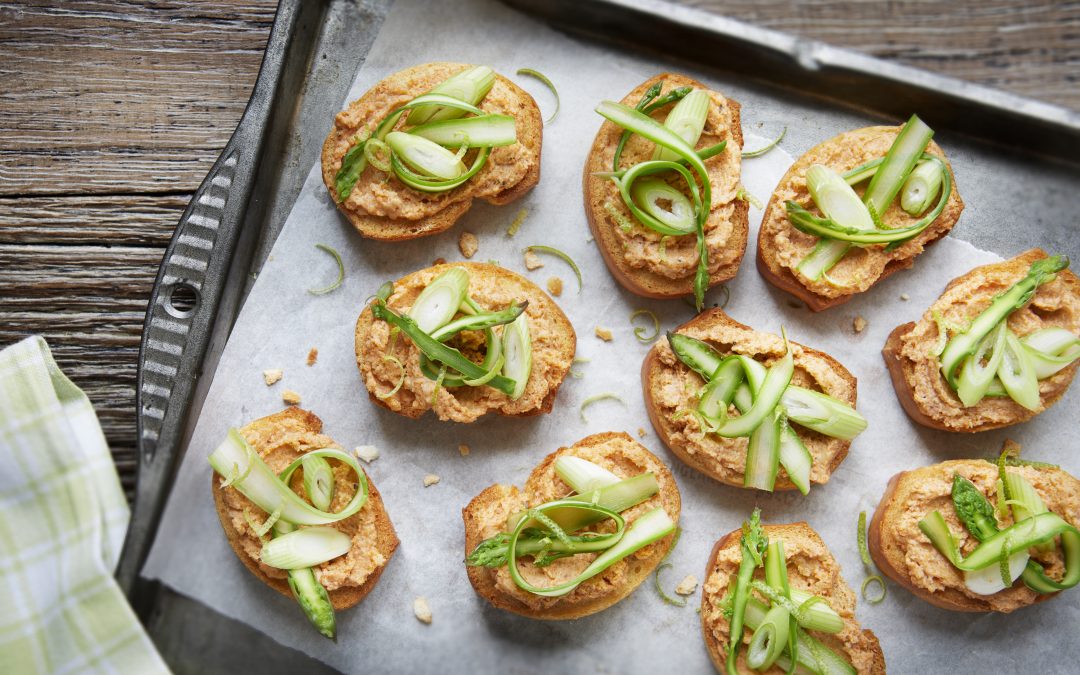 Crab Crostini with Shaved Asparagus & Spring Onions