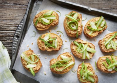 Crab Crostini with Shaved Asparagus & Spring Onions