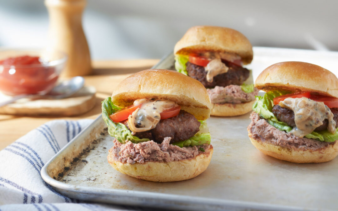 Beef Sliders with Chicken Liver Pate and Peppercorn Sauce
